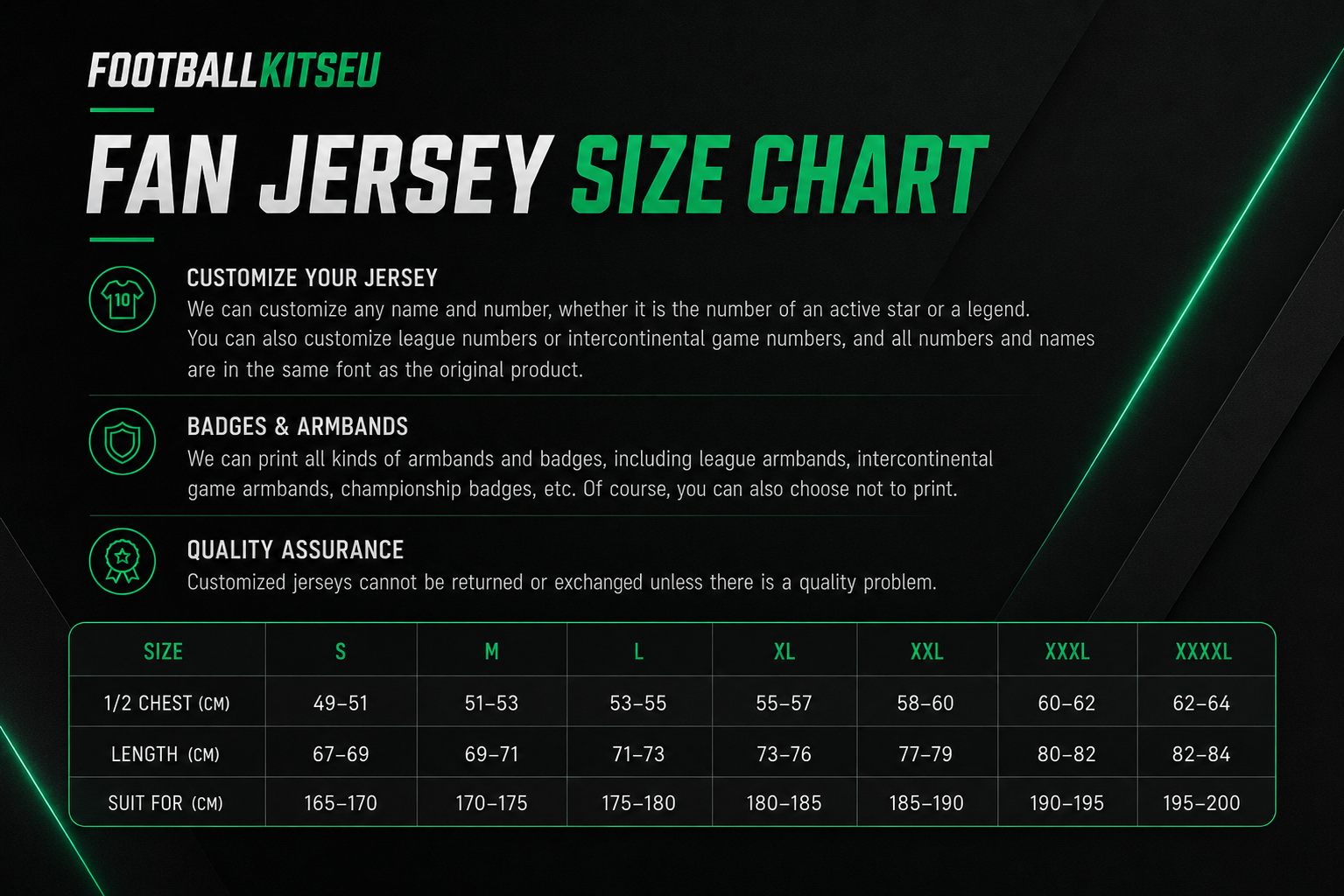 FootballKitsEU fan jersey size chart