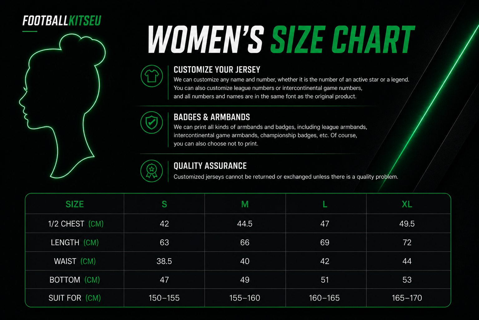FootballKitsEU women's jersey size chart